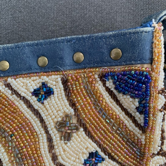 Christiana Beaded Blue/Ivory/Brown Shoulder Bag - Picture 9 of 16